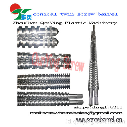 Pipa plastik Extruder Machine kerucut Twin Screw dan barel untuk pengolahan Pvc bergelombang